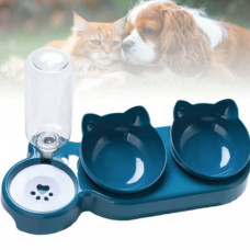 Поїлка автоматична 500мл із двома мисочками для корму Pet Синя