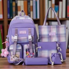 Набір 5в1 шкільний рюкзак, сумка, клатч, пенал та мішечок MFG-2-618 Purple Фіолетовий з кліткою та кольоровими
