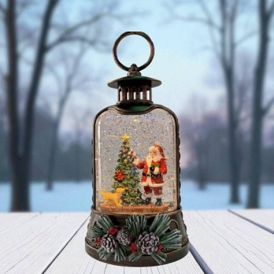 Новорічний нічник Вінтажний ліхтар XMAS WDL-25011A Санта з ялинкою
