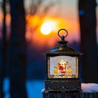 Новорічний нічник Урожай ліхтар Санта з оленями XMAS WDL-24073A Коричневий