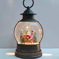 Новорічний нічник Вінтажний ліхтар круглий із Сантою в санчатах XMAS WDL-2103А Коричневий