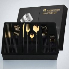 Набір столового приладдя 24 предметів knife and fork AND 5326 Чорний із золотим