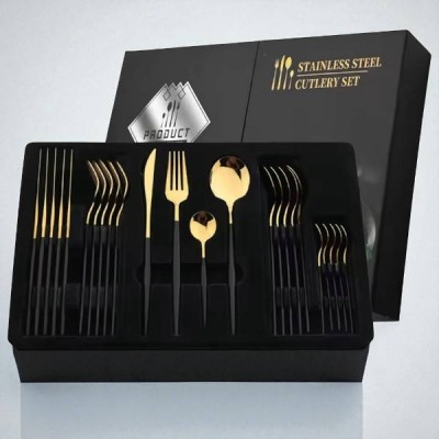Набір столового приладдя 24 предметів knife and fork AND 5326 Чорний із золотим