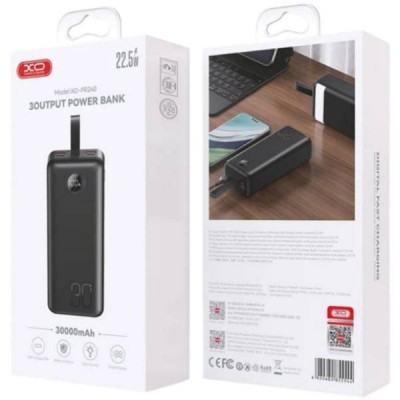 Power bank з дисплеєм 30000mAh XO PR240 USB-C 20W/USB-A 22.5W Чорний
