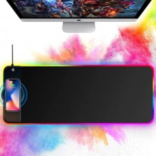 Килимок для комп'ютерної миші з бездротовою зарядкою Mousepads Led Wireless Charger Leather Extended 5W, 15W Чорний