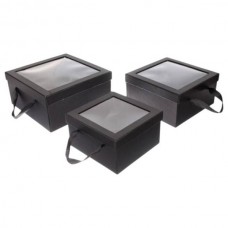 Коробка подарункова квадратна з оглядовим віконцем M-21x21x11см W1630 Чорна