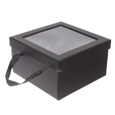 Коробка подарункова квадратна з оглядовим віконцем S-17.5x17.5x10см W1630 Чорна
