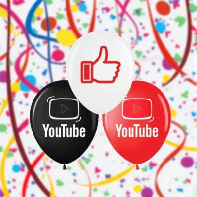 Набір повітряних латексних куль YouTube 50шт 30см 2-66926694 Чорні, червоні та білі