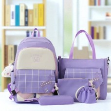 Набір 5в1 шкільний рюкзак GuiyuBag, сумка, клатч, пенал та мішок MFG-612Purple Фіолетовий з білою кліткою