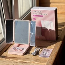Дзеркало для макіяжу потрійне з підсвічуванням makeup mirror AND 1431 Рожеве