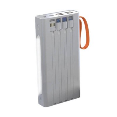Power Bank 20000mAh із вбудованими кабелями Type-C, Lightning, MicroUSB, Iphone 571 Білий