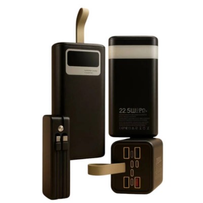 POWER BANK з ліхтариком та кабелями для заряджання пристроїв 40000MAH Чорний