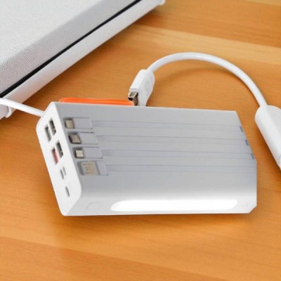 Power Bank 30000mAh із вбудованими кабелями Type-C, Lightning, MicroUSB, Iphone 572 Білий