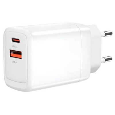 Мережевий зарядний пристрій блок живлення XO CE16 45W gallium nitride fast charger 1USB-C 45W+1USB-A 22.5W Type-С Біле