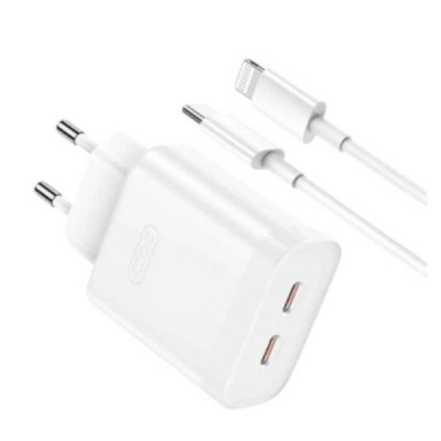 Мережевий зарядний пристрій блок живлення XO L105 35W Dual type-C port 35W Type-C to Type-C Біле