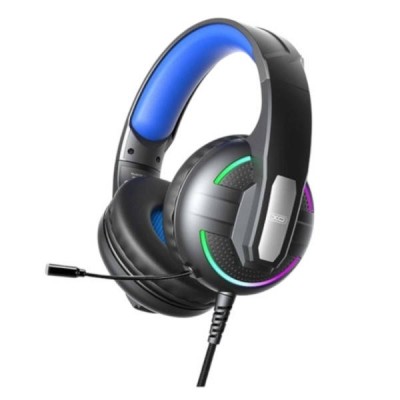 Ігрові навушники провідні з мікрофоном і LED RGB підсвічуванням XO GE-09 Чорні з синім