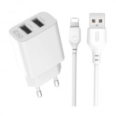 Мережевий зарядний пристрій блок живлення XO L109 Dual USB-A 2.4A Charger with Lightning cable