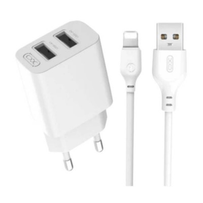Мережевий зарядний пристрій блок живлення XO L109 Dual USB-A 2.4A Charger with Lightning cable