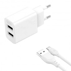 Зарядний пристрій живлення XO L109 Dual USB-A 2.4A Charger with Type-C cable Біле