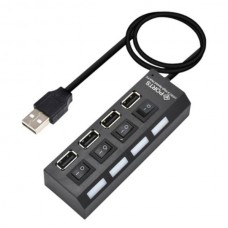 Адаптер хаб-концентратор USB 2.0*4 порту з вимикачами Чорний