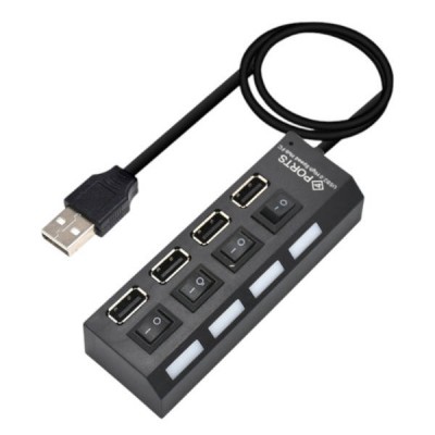 Адаптер хаб-концентратор USB 2.0*4 порту з вимикачами Чорний