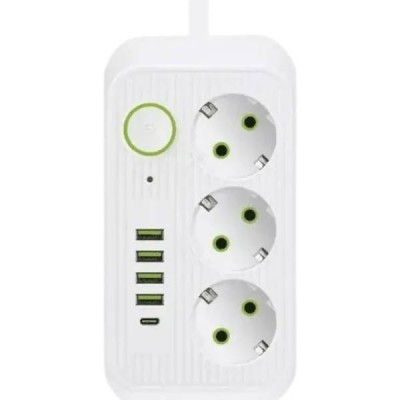 Мережевий фільтр подовжувач 3*220V +4 USB + Type-C 2м Power-Socket F09U Білий