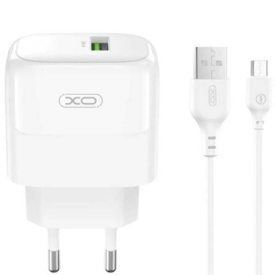 Мережевий зарядний пристрій блок живлення XO L135 QC18W 1USB-A Fast Charging Charger with Micro cable