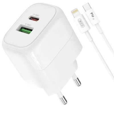 Мережевий зарядний пристрій блок живлення XO L137 PD20W/QC18W 1USB-A+1USB-C Fast Charging Charger with Type-C cable Біле