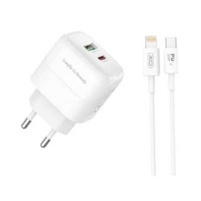 Мережевий зарядний пристрій блок живлення XO L137 PD20W/QC18W 1USB-A+1USB-C Fast Charging Charger with Lightning cable