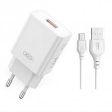 Мережевий зарядний пристрій блок живлення XO L127 USB-A QC18W Fast Charging Charger with Type-C cable