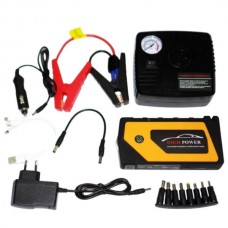 Пусковий автомобільний пристрій для акумулятора JUMP STARTER Power Bank + Compressor 9980mAh Чорний з жовтим