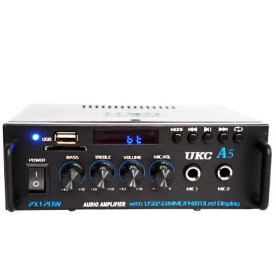Підсилювач звуку з пультом керування А5 USB/SD CARD/FM/AUX 2 ch UKC Чорний