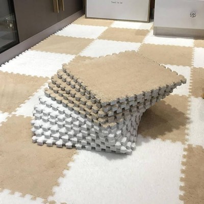 Килимок-пазл плюшевий 30×30см 20шт/уп Бежевий з білим