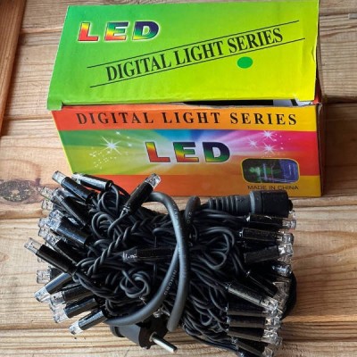 Гірлянда вулична лінійна 8м 80LED 220V wire still 4284 AND 8-10 Чорний дріт, зелене світло