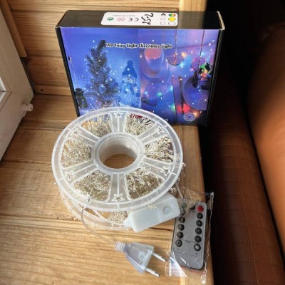 Гірлянда роса лінійна Мішура пухнаста з пультом 50м 1500LED 220V 4501 AND 25-2 Сірий дріт, мультиколор