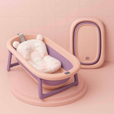 Ванна дитяча складна з датчиком температури Bimbo 30011 79*47*21см Фіолетова з рожевим
