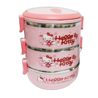 Ланч-бокс триярусний з ручкою 2,1л Hello Kitty Рожевий