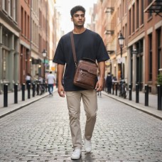 Сумка чоловіча з ручкою через плече шкірозамінник 22х25х8см Classic Fashion Коричнева