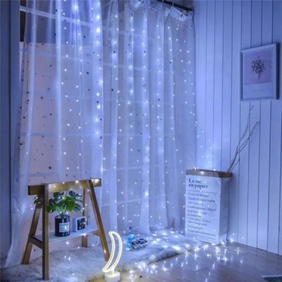 Гірлянда штора прозорий провід з перехідником 200LED 3*2м Холодний білий