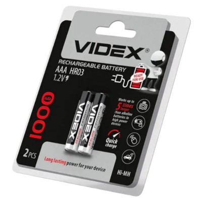 Набір акумуляторних батарейок 2шт Videx HR03/AAA 1100mAh