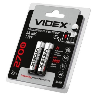 Набір акумуляторних батарейок 2шт АА Videx HR6/AA 2700mAh