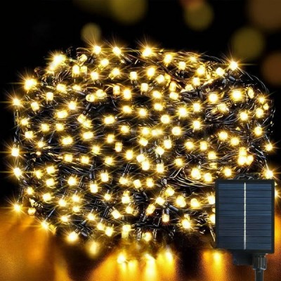 Гірлянда вулична із сонячною панеллю 50м 500LED Чорний провід, тепле світло
