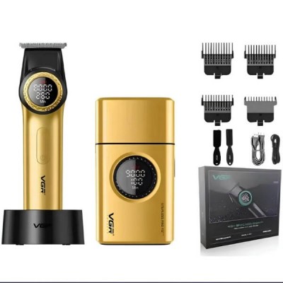 Комплект 2в1 триммер і шейвер VGR V-977 та V-377 GOLD Чорний із золотим