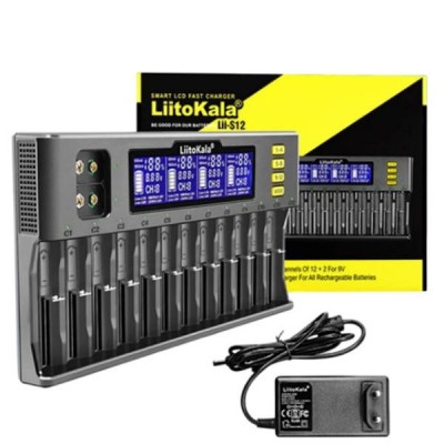 Зарядний пристрій 12x26700/ 26650/ 2170/0 18650/ AA/ 9V LiitoKala Lii-S12 Чорне