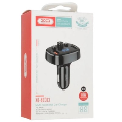 FM-модулятор + автомобільний зарядний пристрій XO BCC03 car charger 18W Bluetooth + QC3.0 Quick Charger Чорне