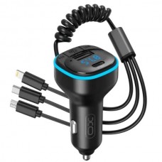 FM модулятор + автомобільний зарядний пристрій з кабелем XO BCC07 Smart Bluetooth MP3 Car Charger + One Drag Three Data Cable