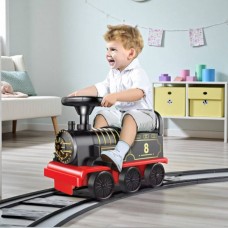 Потяг дитячий акумуляторний з рейками 16 шт Retro Train Ride-On Чорний з червоним