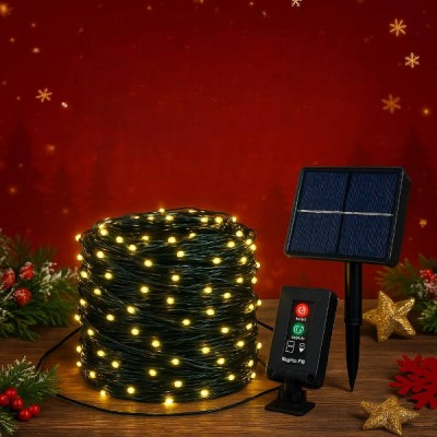 Гірлянда вулична із сонячною панеллю 50м 500LED Зелений провід, тепле світло