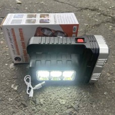 Ліхтар ручний акумуляторний із сонячною панеллю та функцією Power Bank 7702А Чорний із срібним