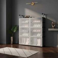 Полиця для взуття закрита розбірна 82*28*108см AND LY-1046 Чорна з білим